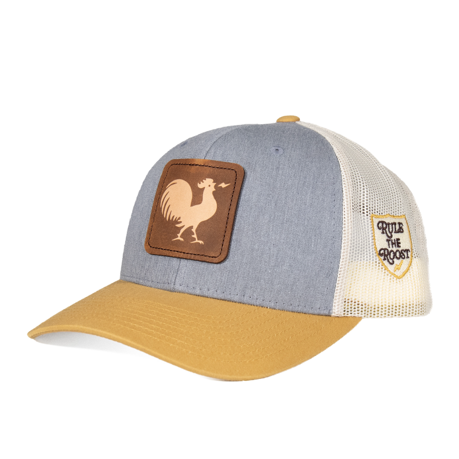 Crowing Rooster Leather Patch Cap